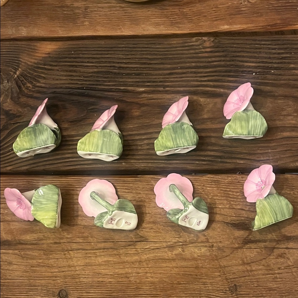 Pink and Green Ceramic Flower Napkin Rings